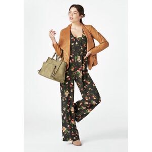 JustFab Black Boho Floral Print Design Jumpsuit Cottage Core Festival Concert